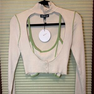 Rehab Cream and Green Ribbed Crop Top